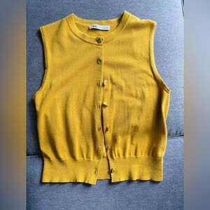 Zara Yellow Button-Up Sleeveless Top